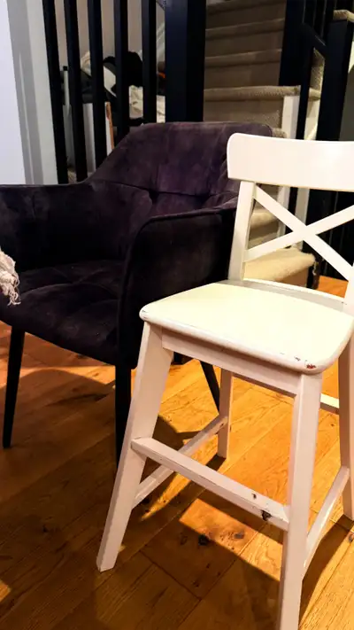 White Wooden Bar Stool - Cross-Back Design, View more