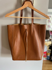 Tan Brown Leather Tote Bag, Made in Italy