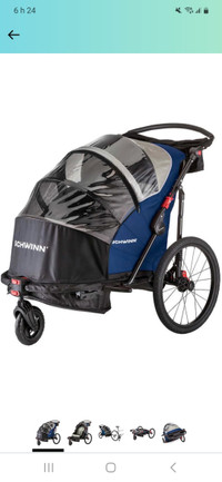 Aosom Remorque Vélo Enfant 3 en 1 Jogger Pliable 2 Places