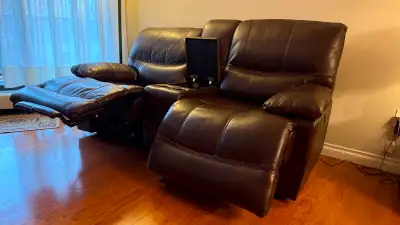 Power Leather Seat Recliner Couch with Centre Cup Holders, View more