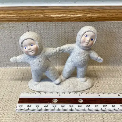 Vintage Ceramic Glitter Christmas Snow Children Figurine Décor, View more