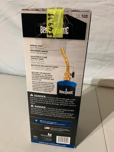 Bernzomatic Propane Kit, manual start torch with tank of propane. Perfect for those home plumbing jo...