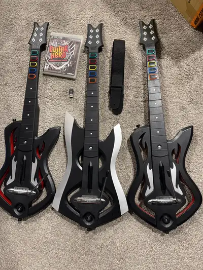 3 Guitar hero warriors of rock wireless guitars with 1 dongle and game for PlayStation 3 $200 for ev...
