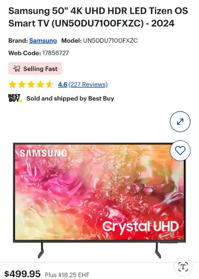 2024 - Samsung 50" 4K UHD HDR LED Tizen OS Smart TV, View more