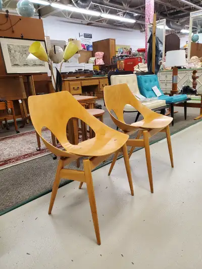 Mid Century Modern 1950's "Jason" bent beech plywood chairs designed by Carl Jacobs (Denmark) & Fran...