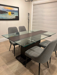 Dining table set - Solid walnut wood and glass