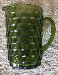 Vintage 1960s avocado cube diamond pitcher Indiana Glass Co