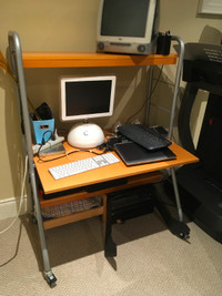Computer desk with side shelves
