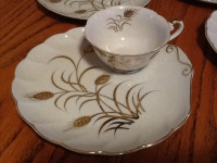 Lefton China Golden Wheat Snack Plate and Cup