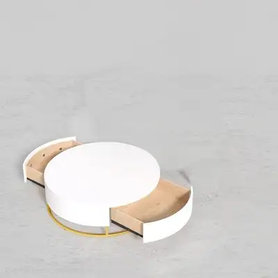 Round coffee table with drawers, gold frame, View more