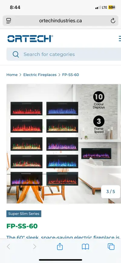 The 60" sleek, space-saving electric fireplace, View more