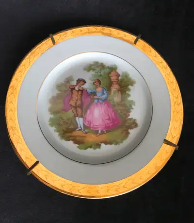 Limoges Fragonard Plate Courting Couple Gold Edge Plates France