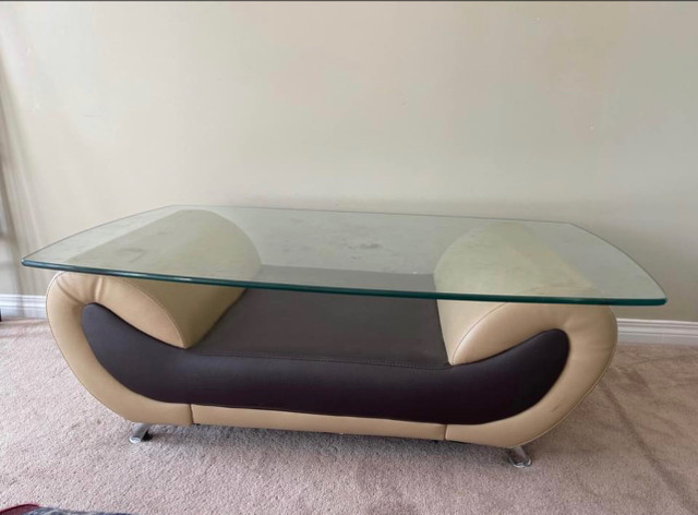 Leather Glass Coffee Table  in Coffee Tables in Calgary