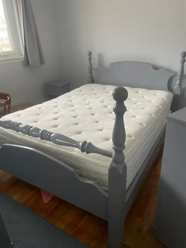 Queen Bedroom Set – Solid Wood Bed Frame, Mattress & side table in Other in Oshawa / Durham Region - Image 2