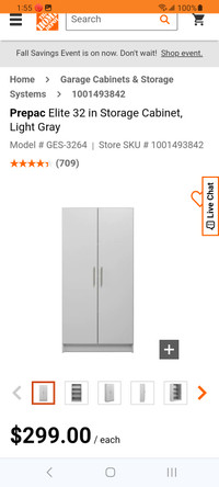 Prepac Elite 32" 3-Shelf Composite Wood cabinet.  Light Grey new