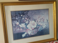 Very Large Framed/Matted Print, Floral and Oriental Theme