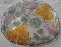 Floral and Fruit Pattern Oval Glass Serving Dish