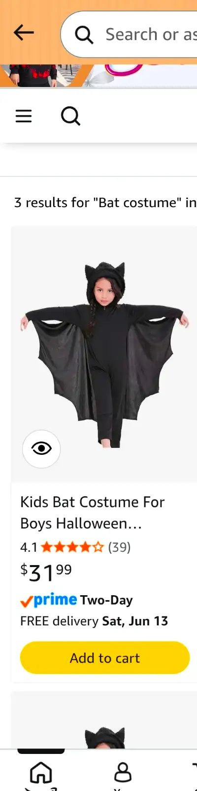Kids Halloween Costume, unisex Bat, 6/7, View more