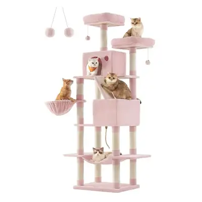81”H Large Cat Tower with 13 Scratching Posts, Jelly Pink, View more