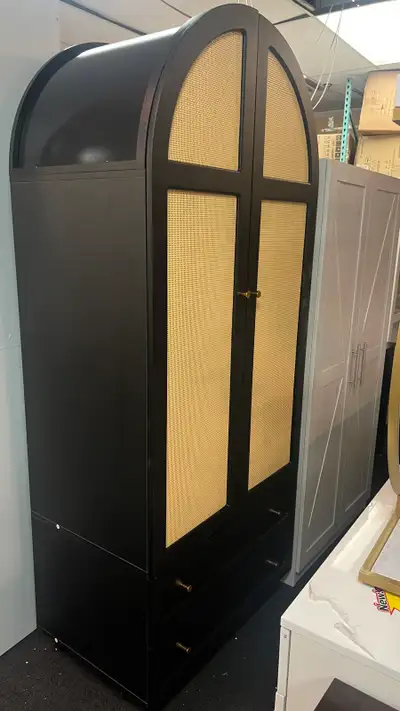 74.8” Tall Wardrobe Storage Cabinet Rattan Freestanding Armoire , View more