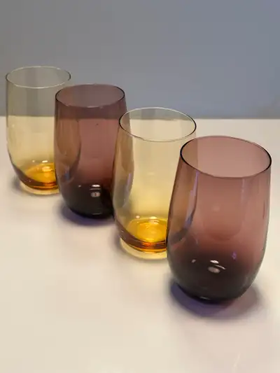 4 VERRES TEINTÉS FUMÉS AMBRE PRUNE VINTAGE RETRO MID CENTURY MCM, View more