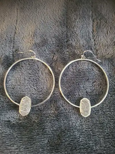 Kendra Scott Elora Rhodium Drop Dangle Hoop Earrings Druzy, View more