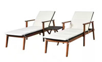 Reclining Wood Fabric Outdoor Lounge Chair with Adjustable Backr