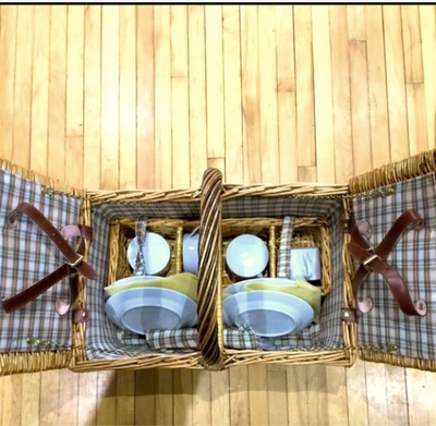 Vintage Stylish Cool Wicker Picnic Basket Dish Set - Never Used, View more