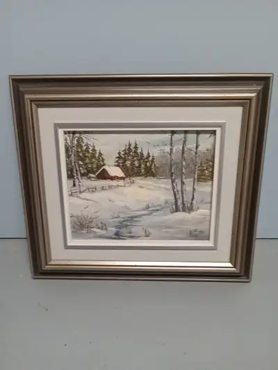 PICTURE OF WINTER SCENE WITH BARN SILVER WOOD FRAME, View more