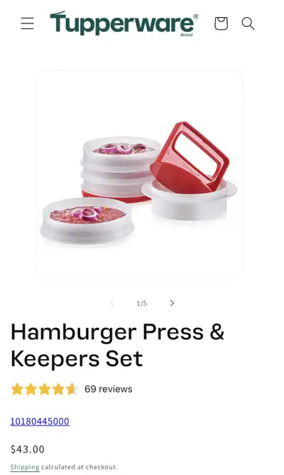 Tupperware burger press & storage container set, View more