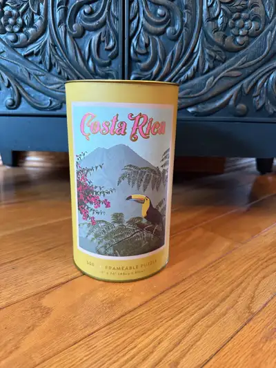 Comes in a nice tin, all pieces are there.