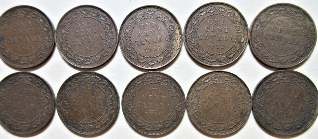 Complete Set of Canada Large Pennies George V Coins (1911- 1920) in Arts & Collectibles in Leamington