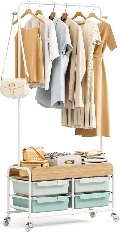 SYKIARIOL Dresser with Hanging Rack, 4 Drawers Small, View more