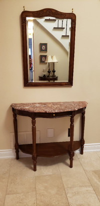 Marble top Hallway / Console Table with matching mirror