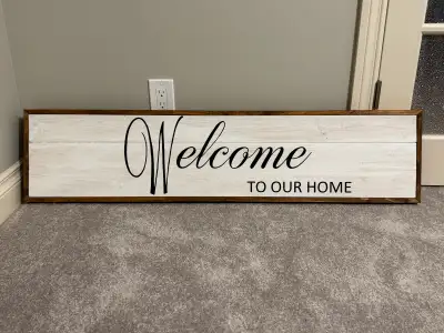 If the post is still up, it is still available Custom-made welcome to our home sign Measurements are...