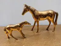 Pair of vintage brass horse and pony