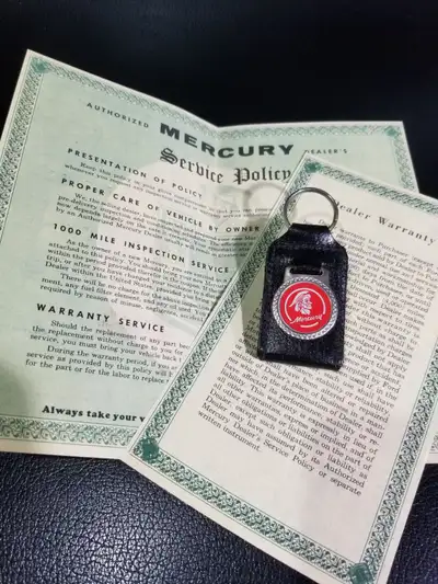Mercury 1955-1960 Policy, Warranty item # K4, $75.00 ea. ( 2 only ) ... Mercury 1957-1960 Genuine Le...