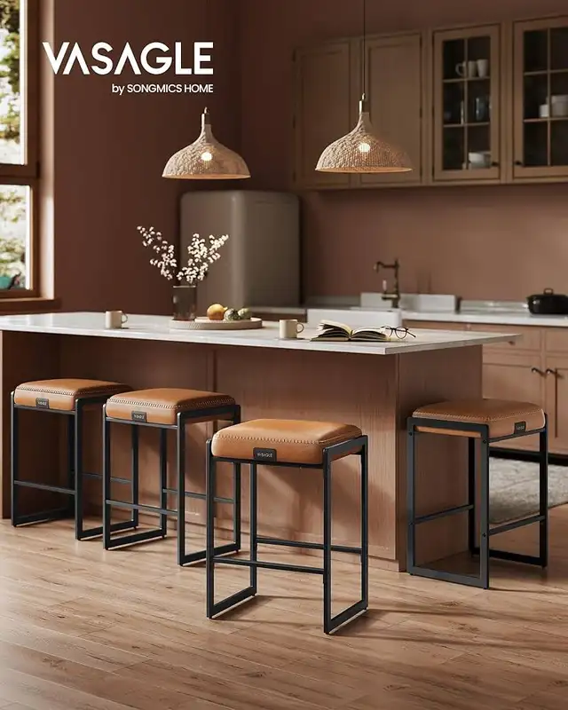 Kitchen Counter Stool, Synthetic Leather with Stitching, Mid-Cen in Chairs & Recliners in Markham / York Region - Image 4