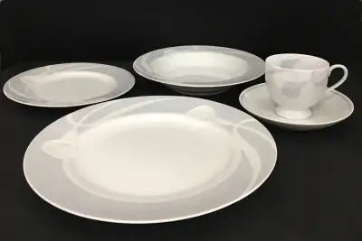 NEVER USED, Vintage Mikasa Classic Flair Gray china dinnerware and serving dishes Made in Japan , LD...