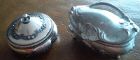 3 Ring/Jewelry Caskets Boxes 1 Pewter, 1 Silver Plate, 1 Brass