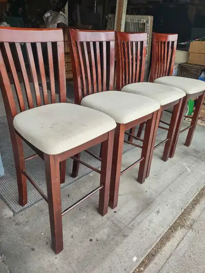 FOUR BAR HEIGHT CHAIRS IN GOOD SHAPE , View more