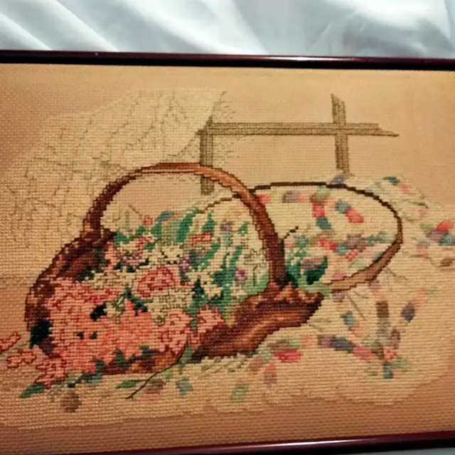 1920s Vintage Needlepoint Embroidery Framed64844381563778122