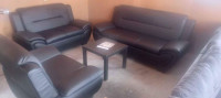 BRAND NEW BLACK LEATHER SOFA, LOVE SEAT & CHAIR. FREE DELIVERY