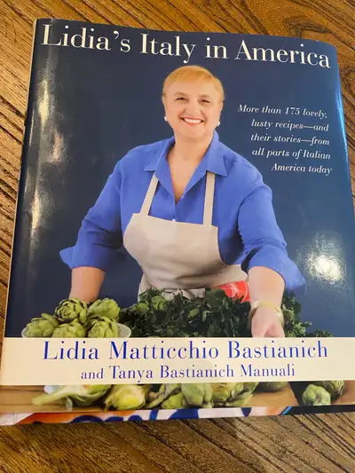 Famous chef from Lidia’s Italy cookbook. Hardcover brand new condition.