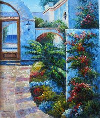 Oil Painting on canvas House Garden by Mediterranean Sea