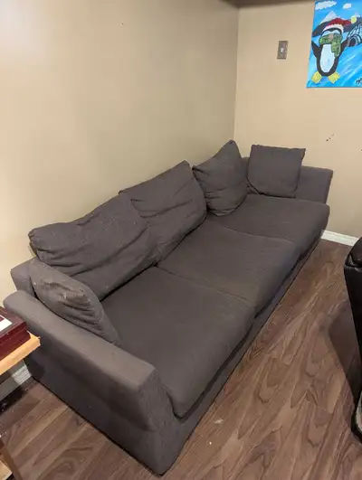 Free couch. Never used too much. Please bring some help to bring out of the basement.