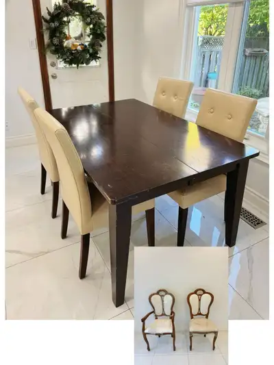 Solid Wood Extendable Dining Table + 4 Matching Leather Chairs, View more