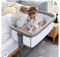 TCBunny 2-in-1 Baby Bassinet & Bedside Sleeper, Adjustable Porta
