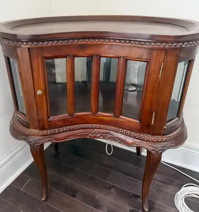 Vintage Mahogany Vitrine Cabinet in a kidney shape , View more