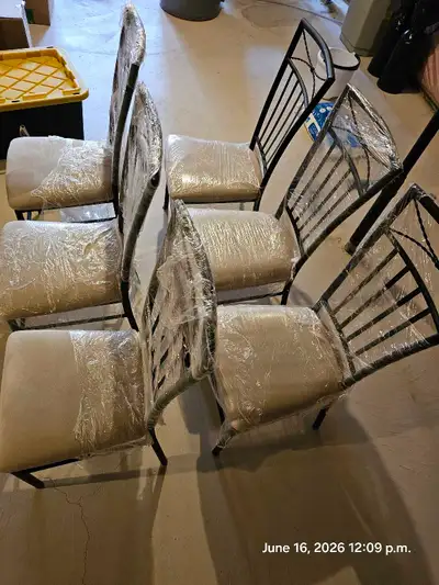 Set of 6 Metal Dining Chairs with Upholstered Seats, View more